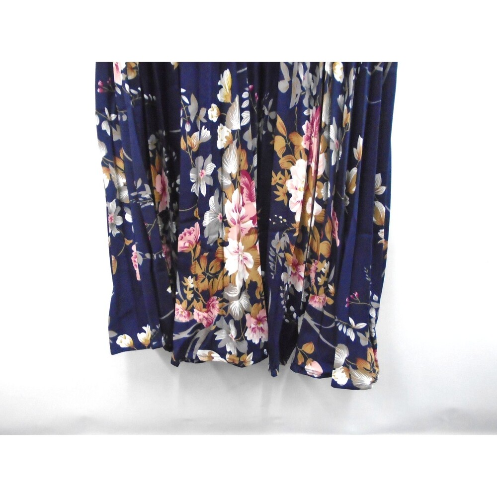 Women's Floral Print A-Line Dress Size S Short Sleeve Navy Blue With Belt - Picture 5 of 9